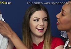 oh man i can't believe this classy ebony bride in wedding dress jerks my old cock with her bff in cfnm 3some