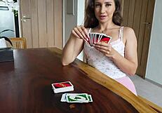 she loses card game bet and gets bent over fucked rough doggystyle cowgirl cum covered