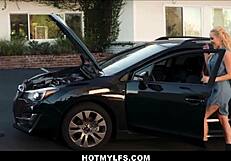 Blonde Milf Rewards Car Fixer Boy with Juicy Pussy Fuck to Orgasm