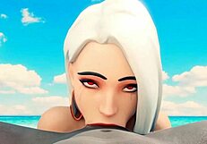 ashe drops to her knees and sucks my cock deep in 3d glory