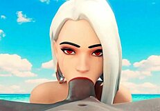 ashe drops to her knees and sucks my cock deep in 3d glory