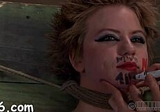 bound slut clamped tight begs for nasty facial after pussy pounding