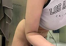 Young amateur squirts from extreme wet pussy fingering in hotel room orgasm webcam closeup.