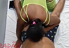 Curvy Black Babe Moans on Thick Cock Dripping Cum