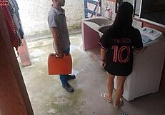 married housewife pays washing machine tech with her fat ass while hubby's gone