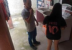 married housewife pays washing machine tech with her fat ass while hubby's gone