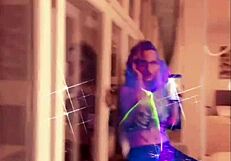Blonde findom goaldigger sings in glasses and heels