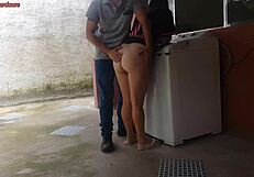married housewife pays washing machine tech with her fat ass while hubby's gone