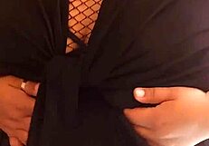 chubby wife turns total whore flashing huge natural tits in fishnet top and bra for horny clients