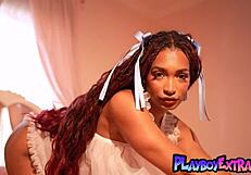 hot skinny ebony addis fouche strips slow revealing pierced nipples and dark wet pussy