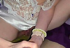 milf jerks cock then licks up every sticky drop