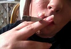 sexy bbw tina snua smokes cork cig with deep inhales double pumps nose exhales