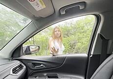 i pick up big ass stranger in miniskirt waiting for her taxi and creampie her pussy in the car
