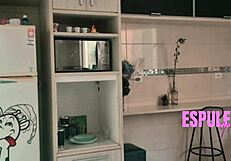 Petite brunette begs to cum with you at breakfast