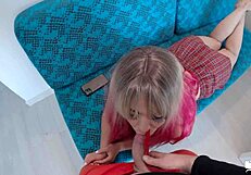 Stepsister Swallows My Huge Load After Deepthroating Instead of Candy Treat!