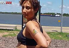 sadira the hotwife struts cumwalking after outdoor public blowbang with monster cocks