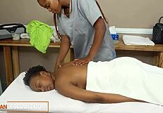 Black Hottie Oils Massive Tits for Lesbian Fingering Fuck