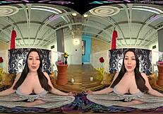 vrallure brunette alyx star masturbates big tits with dildo vibrator pov voyeur solo