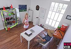 hey coach caught me without panties now what you gonna do about this cheerleader pussy