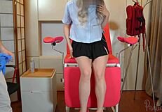 Doctor jerks off cumming on schoolgirl patient's upskirt panties during gyno exam