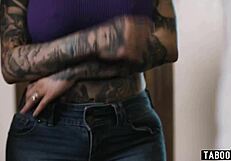 Masked man roughly face fucks tattooed Latina milf Xwife Karen deep