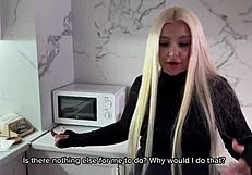 Young 18+ Stocking Landlady Fucks for Rent Money After Long Drought