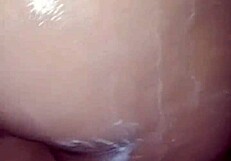 colombian bride babe with big ass tits fucks dildo homemade in shower close up