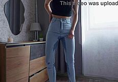 oh god she's crying in desperation peeing her jeans and panties right next door real teen neighbor accident!!