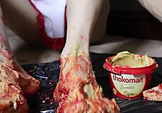 Peanut butter jelly smeared toes footjob fantasy dirty talk