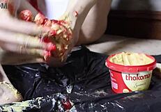 Peanut butter jelly smeared toes footjob fantasy dirty talk