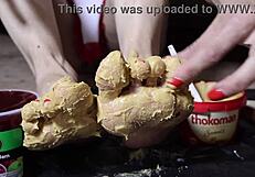 Peanut butter jelly smeared toes footjob fantasy dirty talk