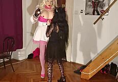 Goth teen strapon fucks her huge latex barbie doll anal hd