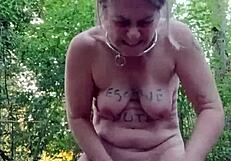 Chatting about that outdoor forest slave play with milf flashing and toys