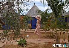 check out this tiny blonde teen playboy model stripping her petite body outdoors!