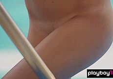 Petite Teen Katrine Pirs Strips Naked Poolside Posing Shaved Pussy Outdoor