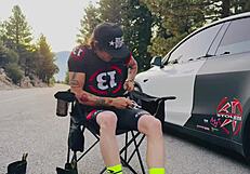 Winner fucks this tattooed blonde ass in leather thong at nightclub 4k