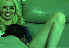 teen shares couch with stepdad during scary movie turns into horny fuck