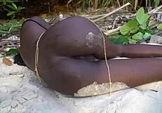 Skinny Naked African Girl Cooks Medicine for Granny in Forest