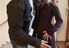 Blonde Sucks Cock Deep Then Takes Cumshots On Tits Publicly!