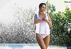 russian milf cara mell strips outdoor hairy pussy big natural tits