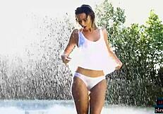 russian milf cara mell strips outdoor hairy pussy big natural tits