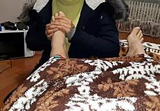 stepsister leg massage hides my secret blanket masturbation tease