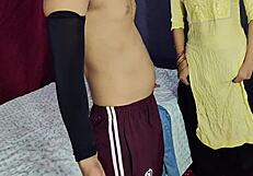 Indian girlfriend in kurta salwar kisses boyfriend with armpit licking and oiled domination sex