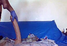 muscular bodybuilder whore gapes huge ass with monster dildo before begging for double penetration