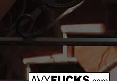 busty avy fingers her wet pussy in bed on cam