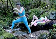 voyeur watches wild forest threesome vaginal pounding