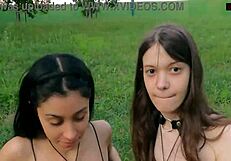 two cute italian girlfriends flash juicy tits outdoors then lick shaved pussies publicly