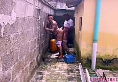 Big ass ebony slut bent over outdoor for monster black cock creampie pounding!