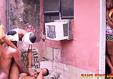 naughty slim ebony girlfriend moans loud as i hardcore bang her pussy over food