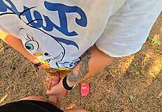 step mom catches me jerking off outside in her tight wet panties then helps me cum quick in kinky pov amateurs